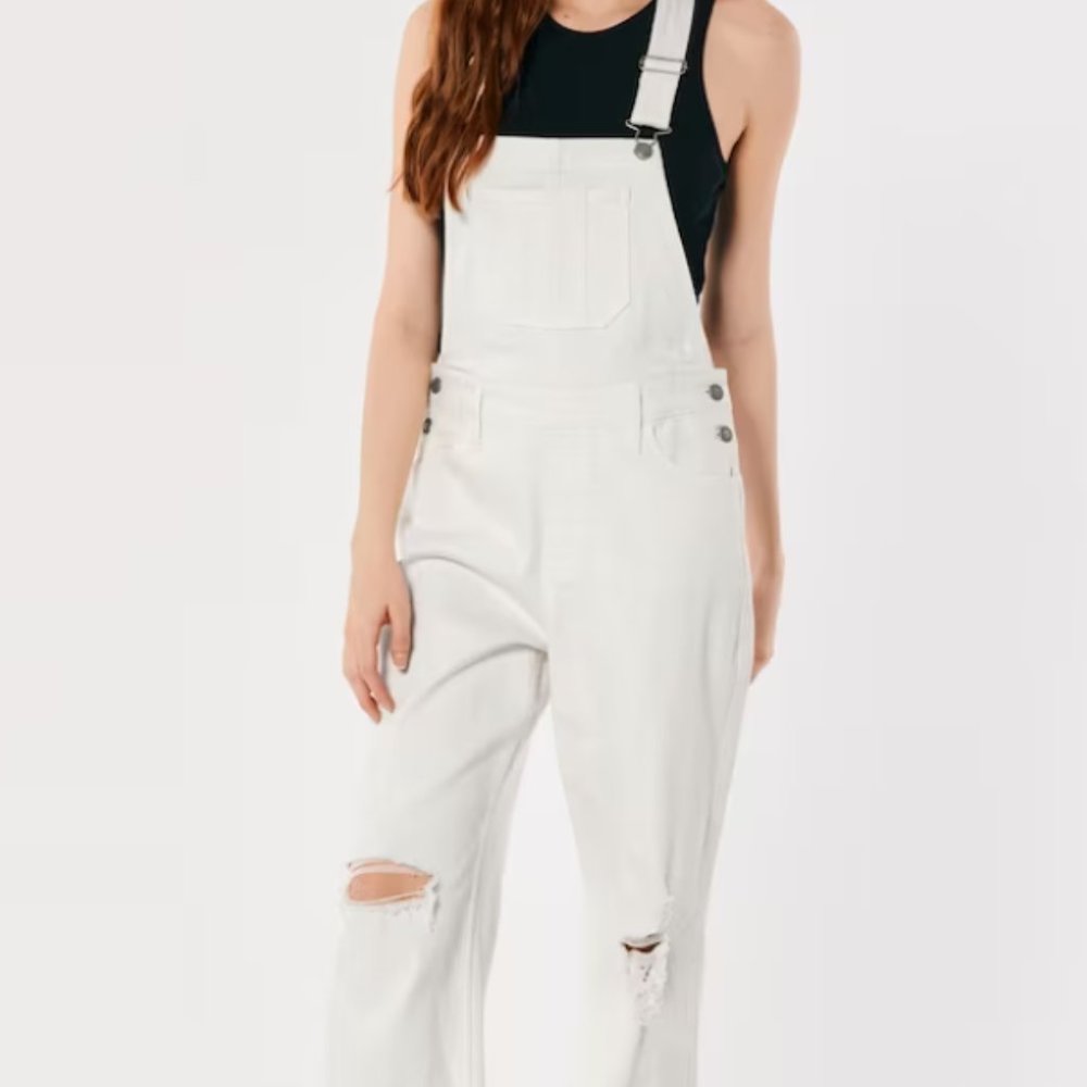 Hollister White Denim Baggy Overalls (size S) NWT